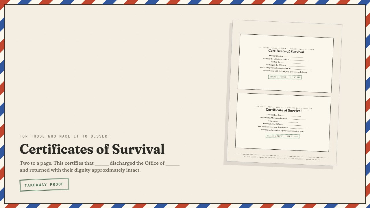 Certificates of Survival page, two to a sheet, with fill-in blanks.