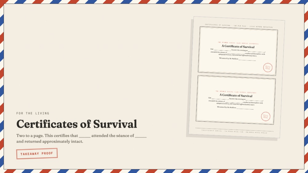 Certificates of Survival page, two to a sheet, with fill-in blanks.